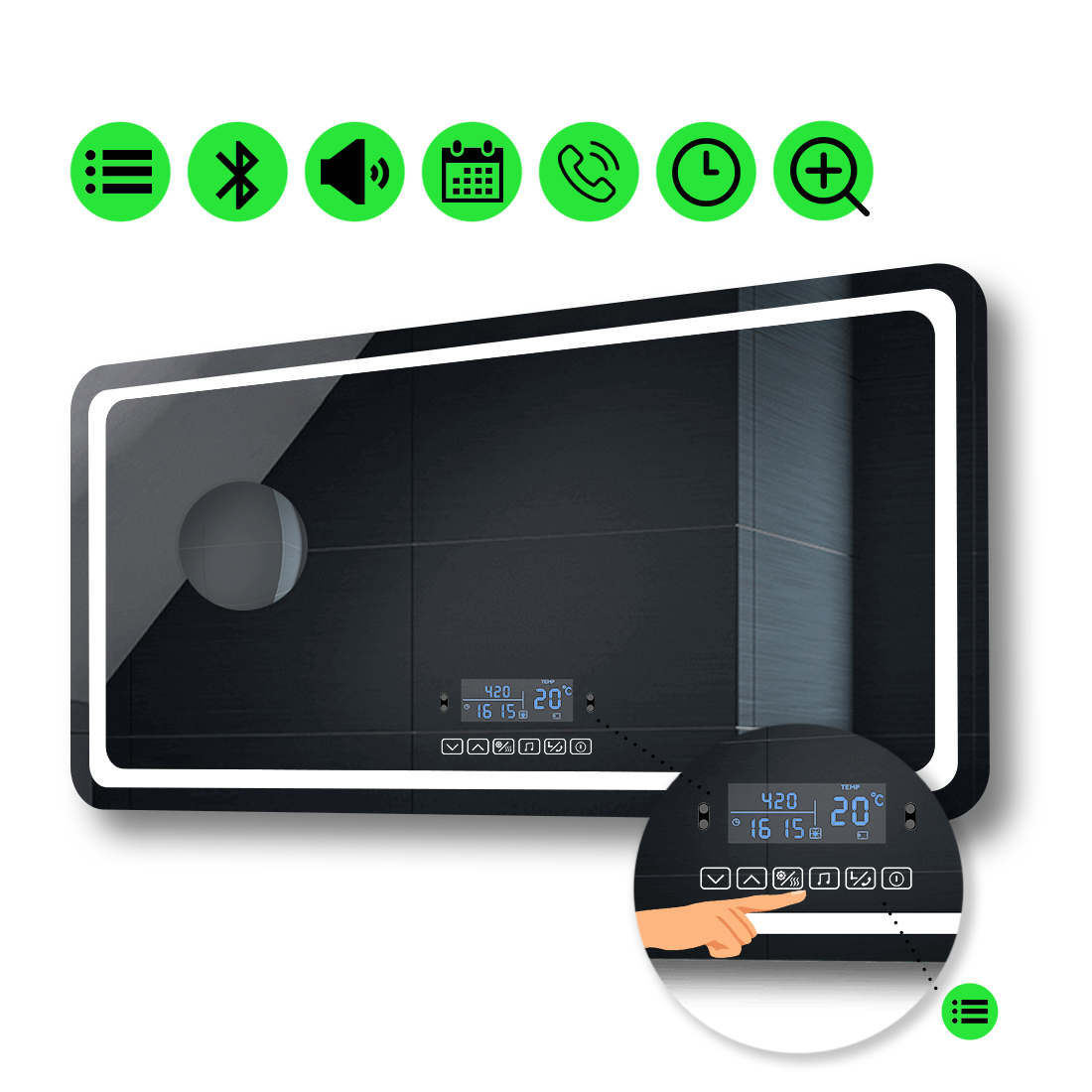 

LED-зеркало 120x80см, с Smart-блоком и линзой без подсветки, модель Anvi
