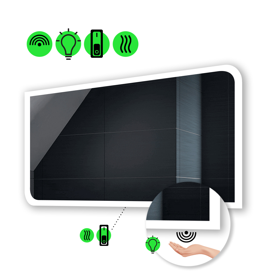 

LED-зеркало 120x100см, с ИК включателем и подогревом с механическим управлением, модель Kruka