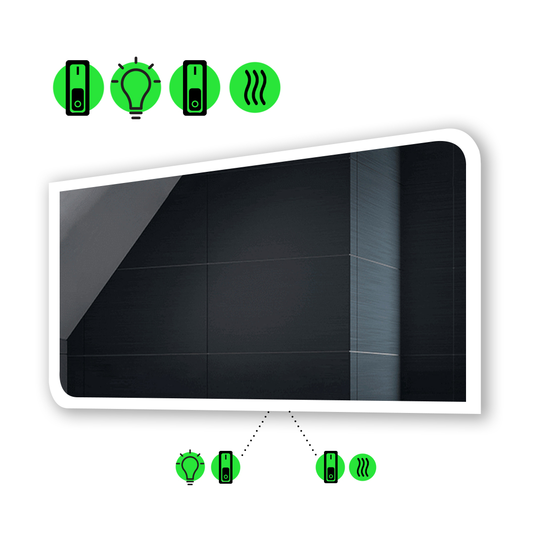 

LED-зеркало 80x70см, с подогревом и двумя механическими включателями, модель Kruka