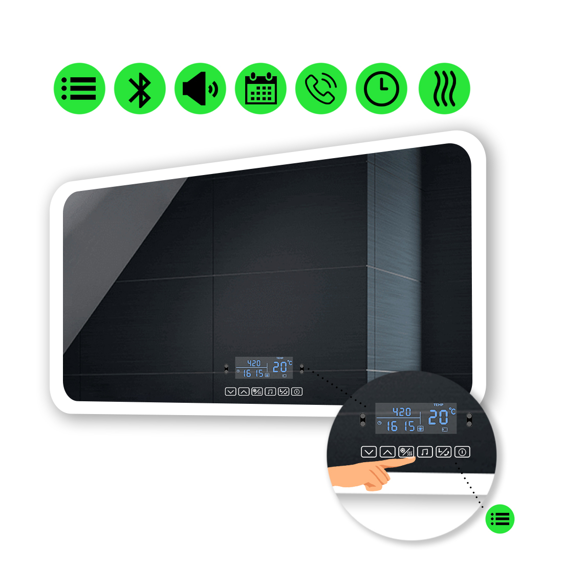 

LED-зеркало 120x80см, с Smart-блоком и подогревом, модель Ahana