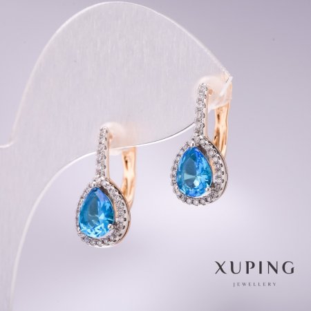 

Серьги Xuping с голубыми камнями 19х9мм родий, позолота 18к, ida32669