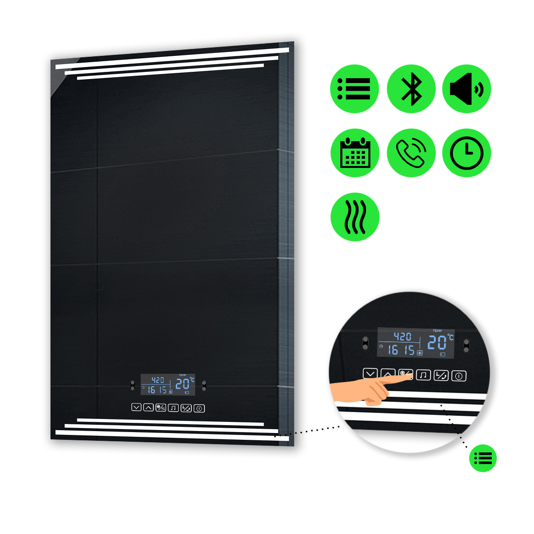 

LED-зеркало 90x140см, с Smart-блоком и подогревом, модель Francisca
