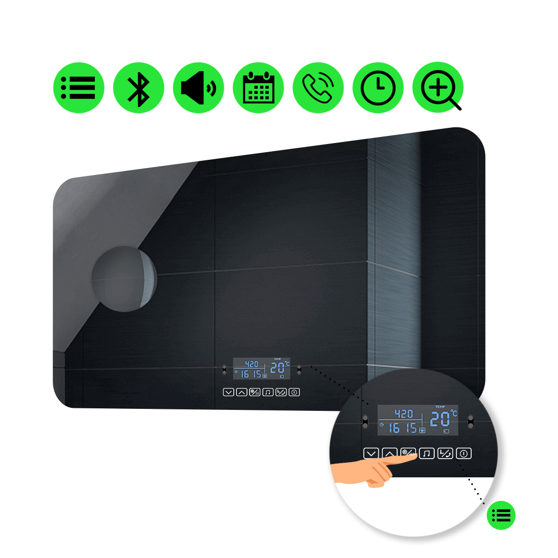 

LED-зеркало 90x60см, с Smart-блоком и линзой без подсветки, модель Ornela