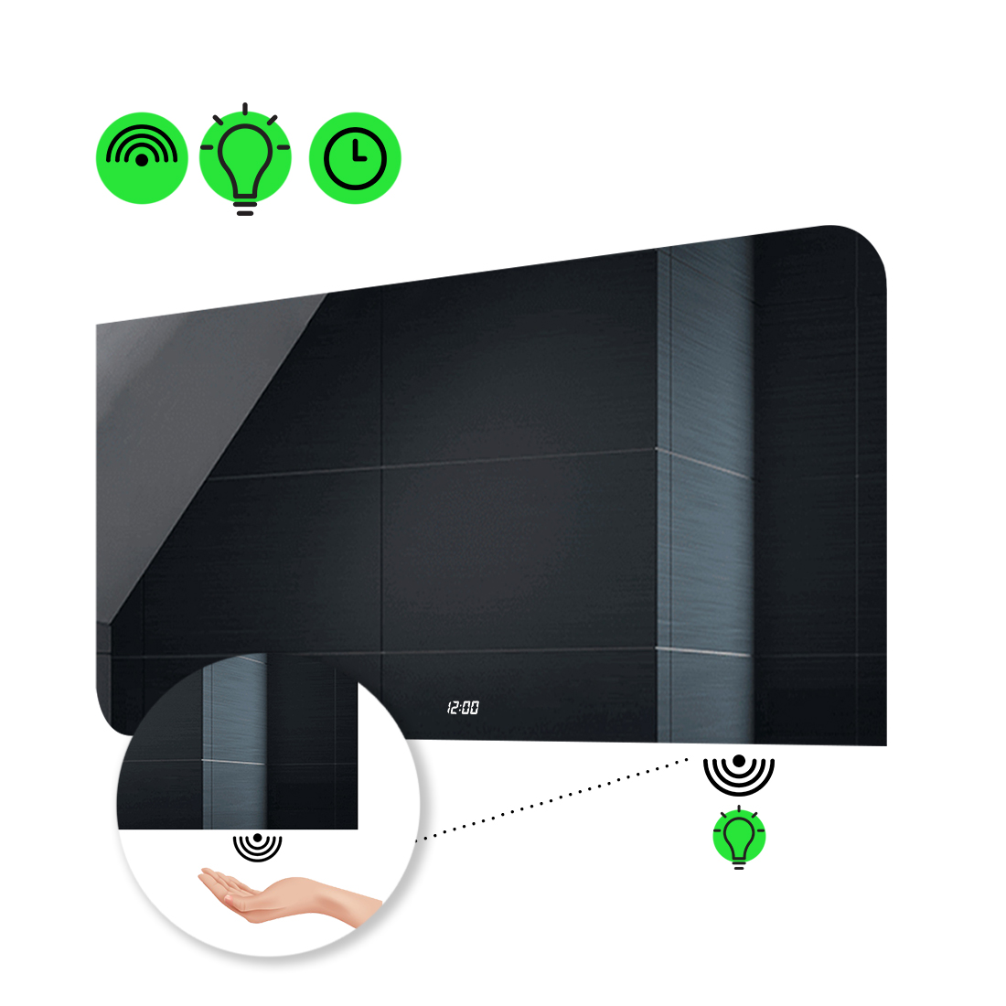 

LED-зеркало 100x60см, с ИК включателем и часами, модель Simona