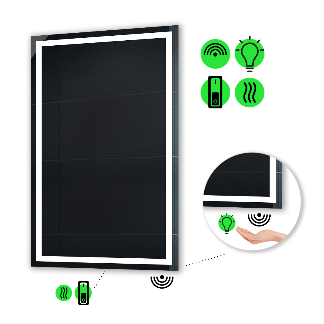 

LED-зеркало 100x120см, с ИК включателем и подогревом с механическим управлением, модель Karnet