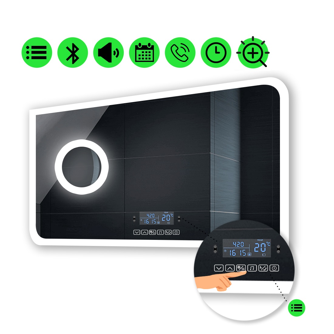 

LED-зеркало 120x90см, с Smart-блоком и линзой с подсветкой, модель Kruka