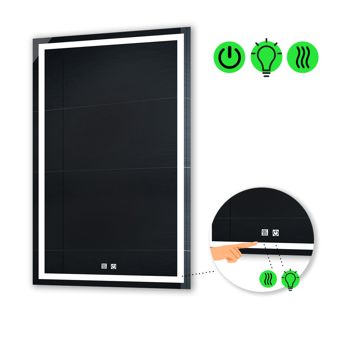 

LED-зеркало 60x100см, с двумя сенсорами и подогревом, модель Karnet