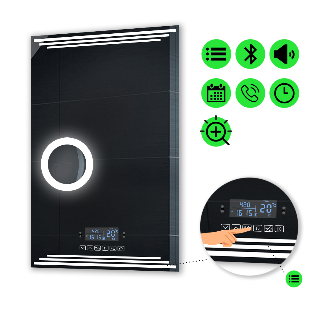 

LED-зеркало 100x140см, с Smart-блоком и линзой с подсветкой, модель Francisca