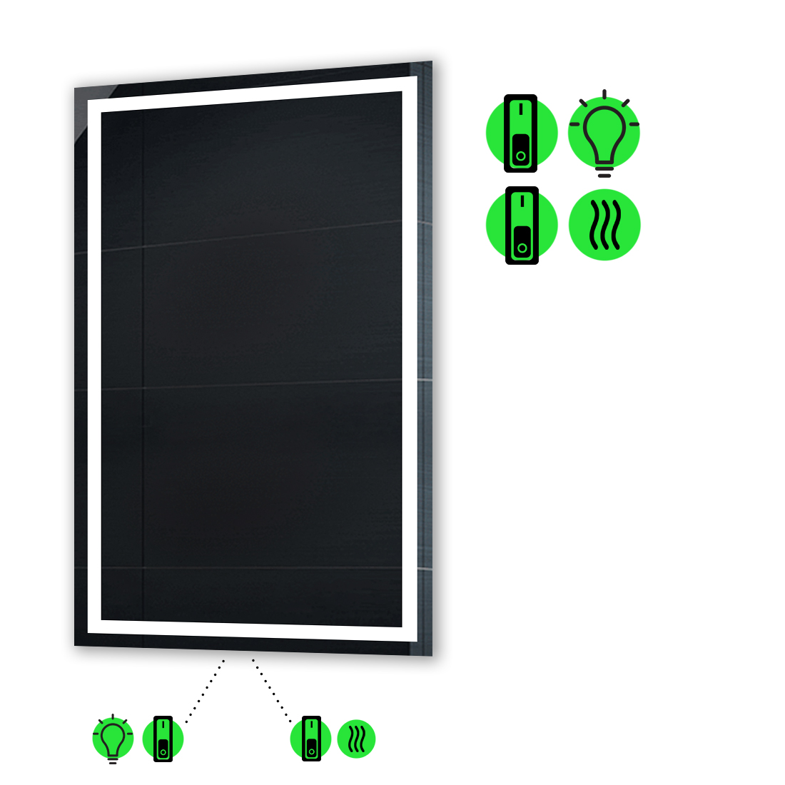 

LED-зеркало 70x80см, с подогревом и двумя механическими включателями, модель Karnet