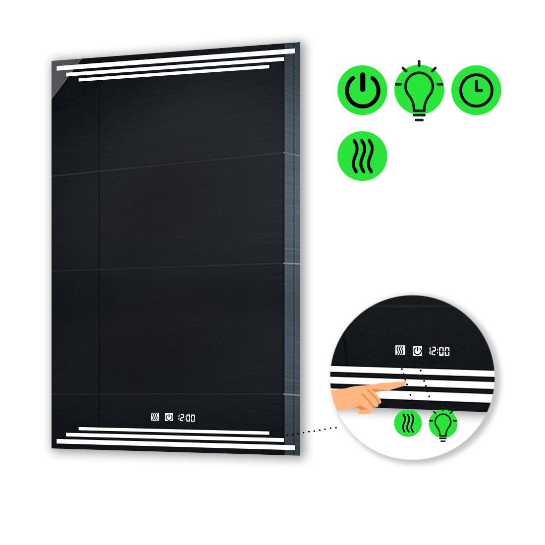 

LED-зеркало 70x110см, с двумя сенсорами, часами и подогревом, модель Francisca