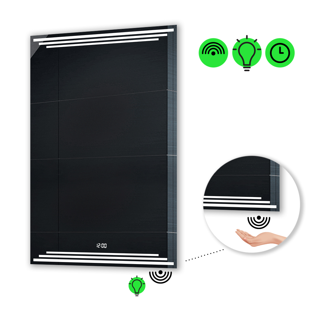 

LED-зеркало 80x90см, с ИК включателем и часами, модель Francisca