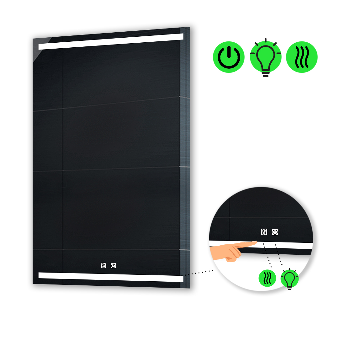 

LED-зеркало 70x110см, с двумя сенсорами и подогревом, модель Adelita