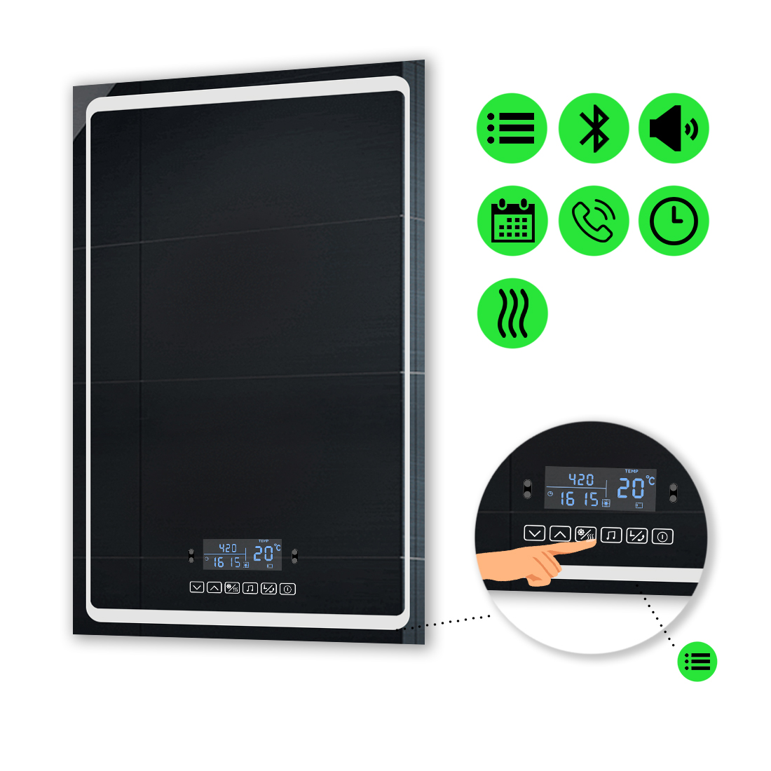 

LED-зеркало 100x140см, с Smart-блоком и подогревом, модель Emma