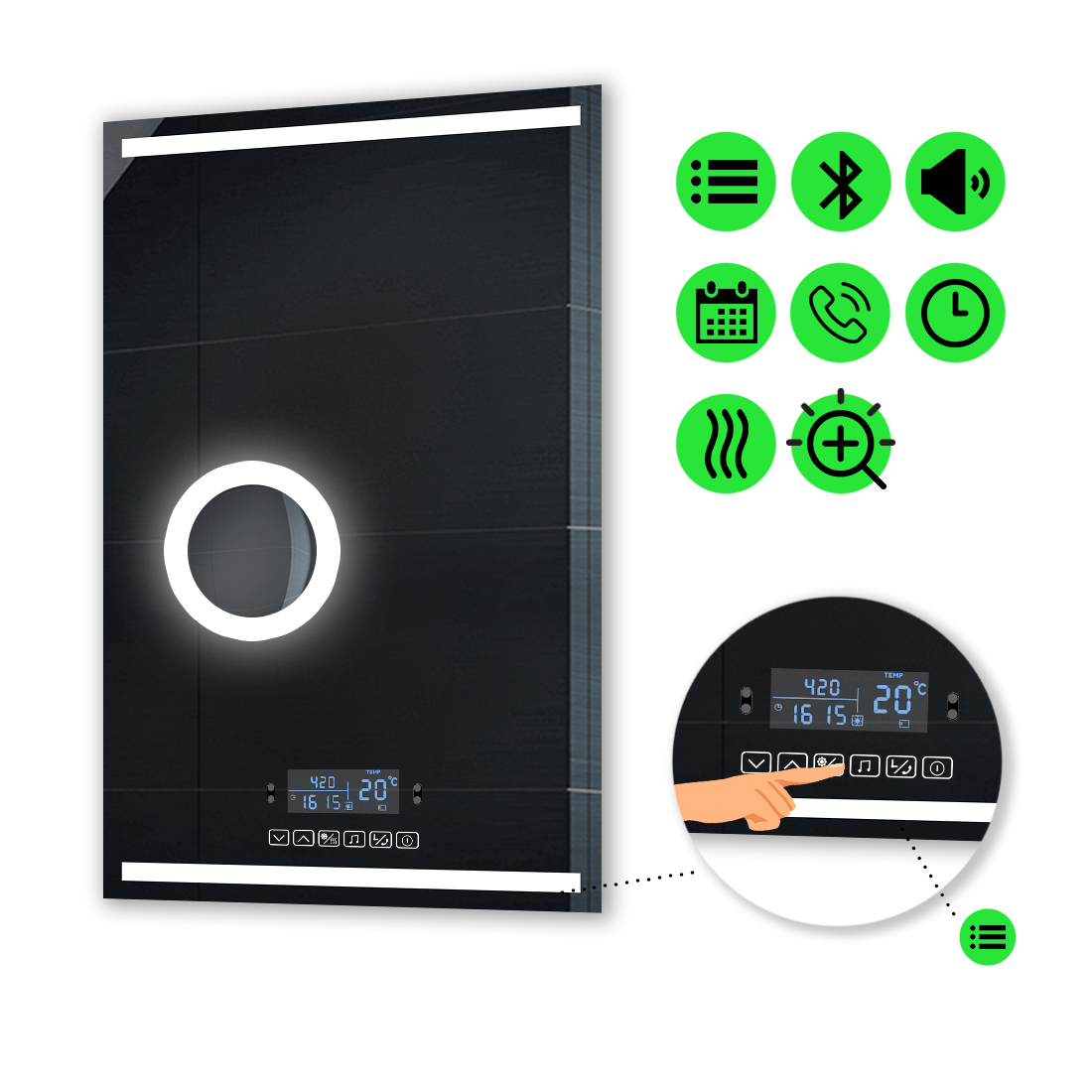 

LED-зеркало 90x140см, с Smart-блоком и подогревом, модель Adelita