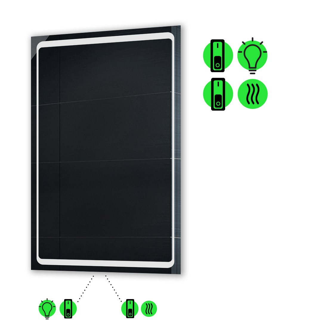 

LED-зеркало 60x80см, с подогревом и двумя механическими включателями, модель Emma
