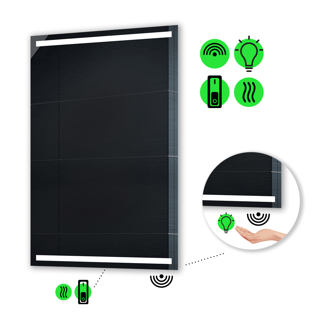 

LED-зеркало 90x100см, с ИК включателем и подогревом с механическим управлением, модель Adelita