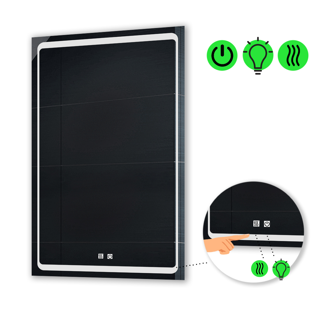 

LED-зеркало 60x100см, с двумя сенсорами и подогревом, модель Emma