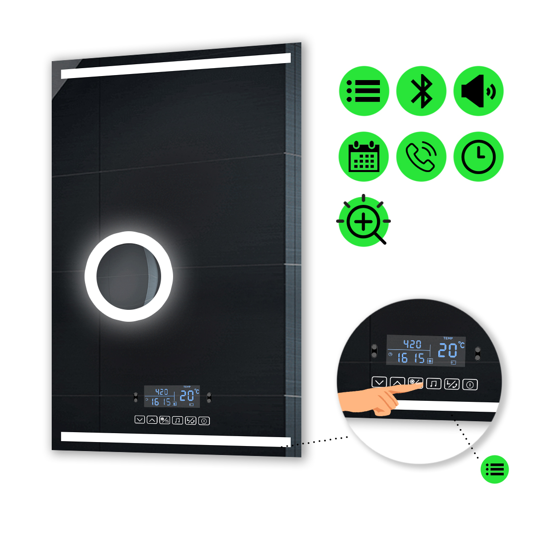

LED-зеркало 90x140см, с Smart-блоком и линзой с подсветкой, модель Adelita