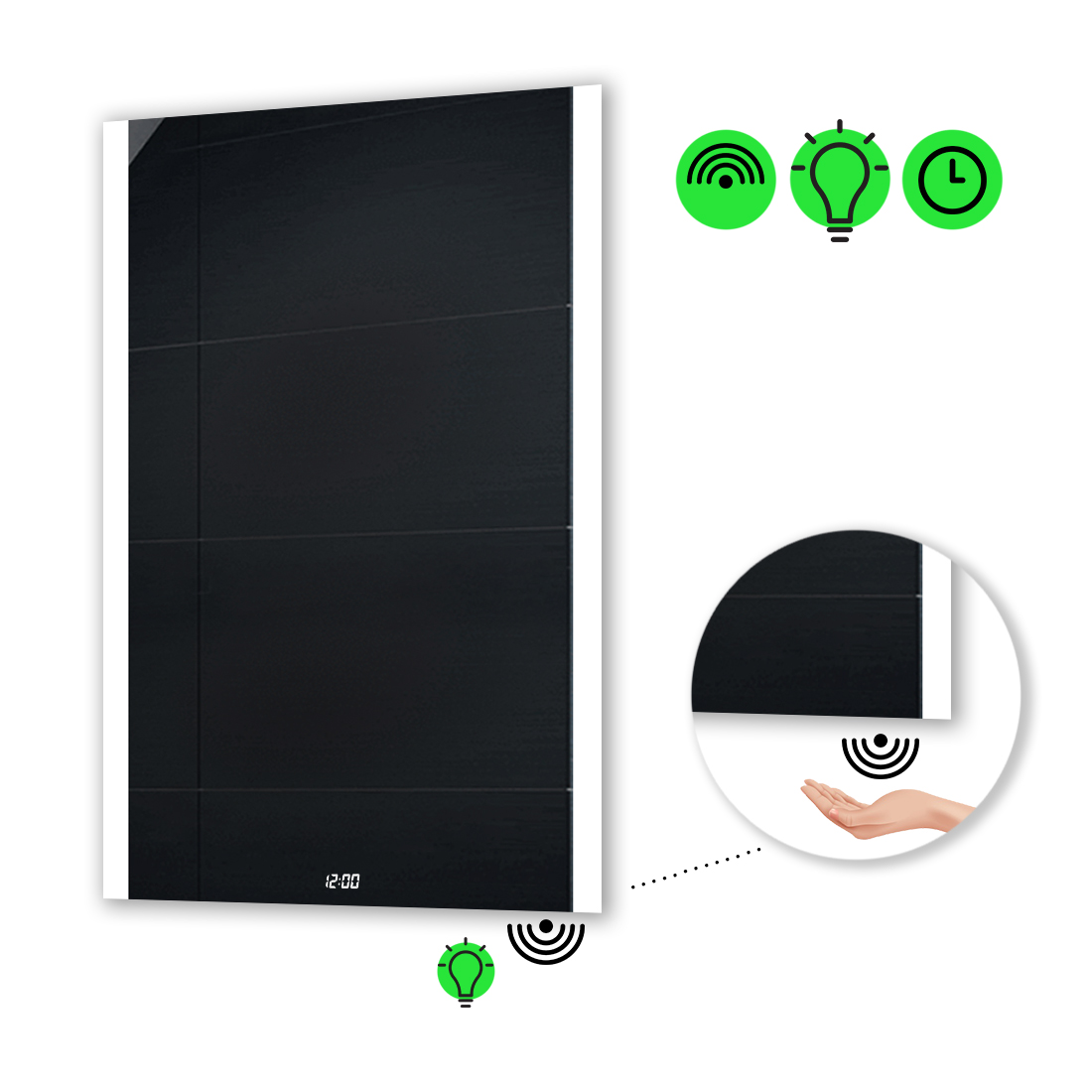 

LED-зеркало 60x80см, с ИК включателем и часами, модель Ines