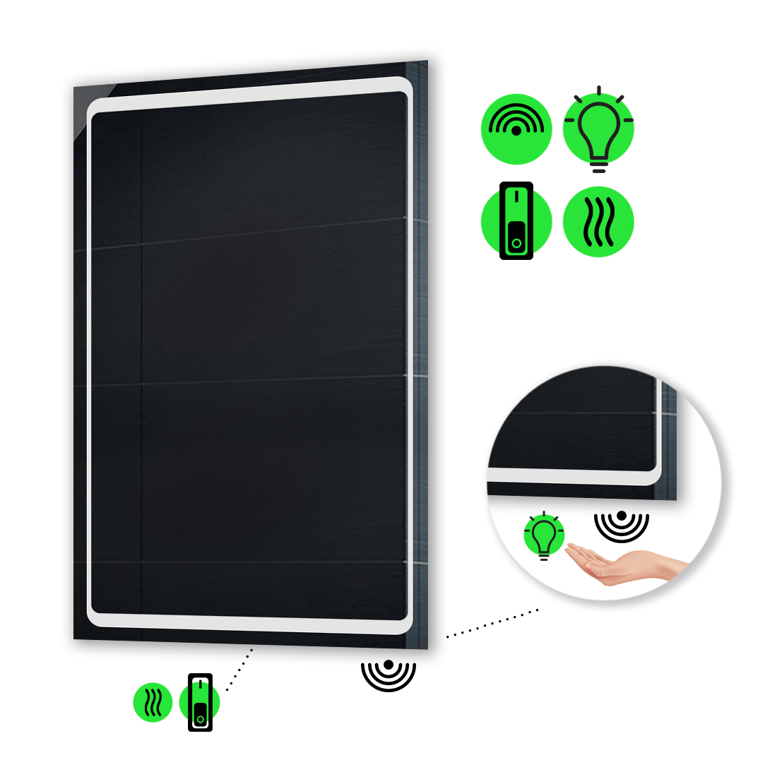 

LED-зеркало 80x90см, с ИК включателем и подогревом с механическим управлением, модель Emma