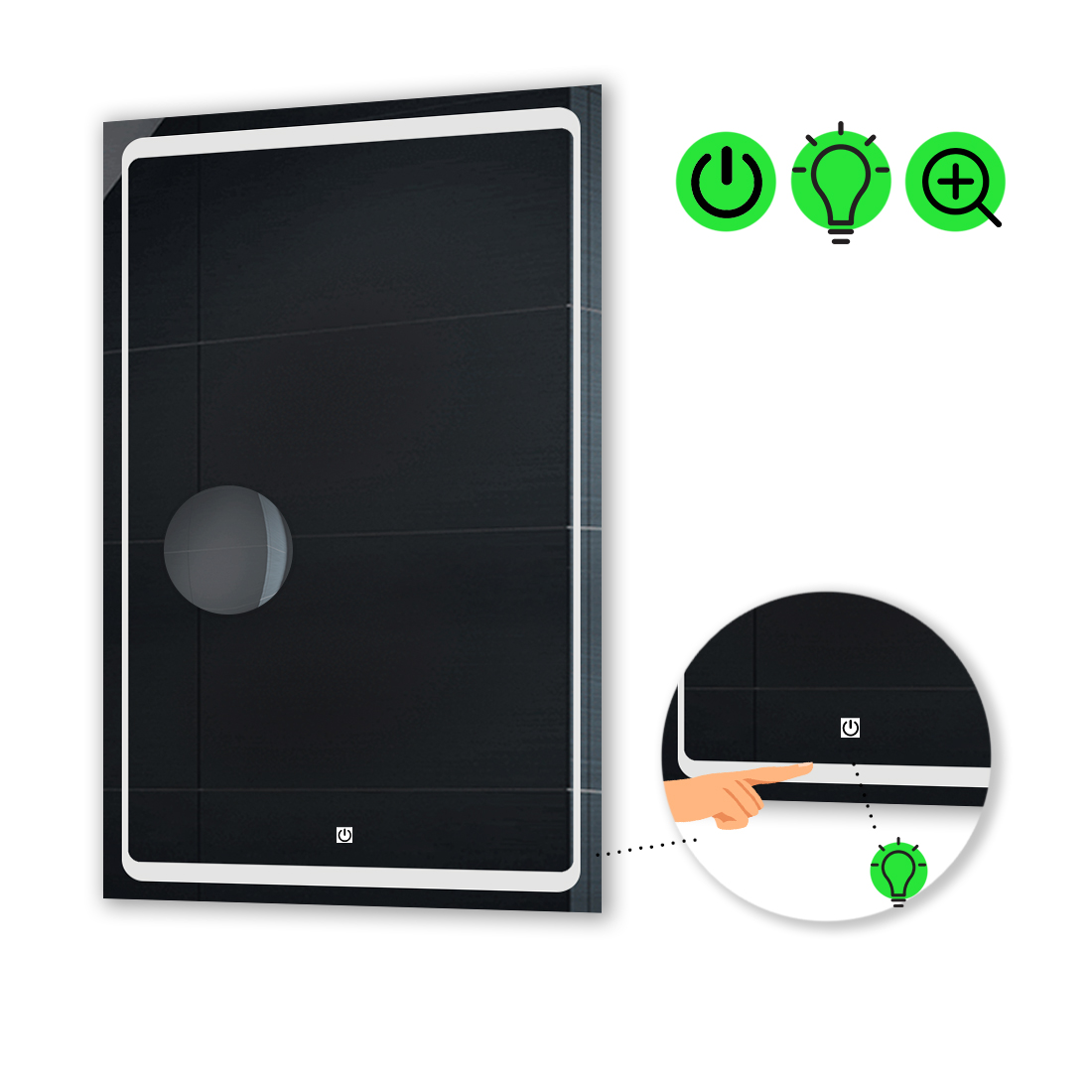 

LED-зеркало 100x120см, с сенсором и увеличительной линзой без подсветки, модель Emma.