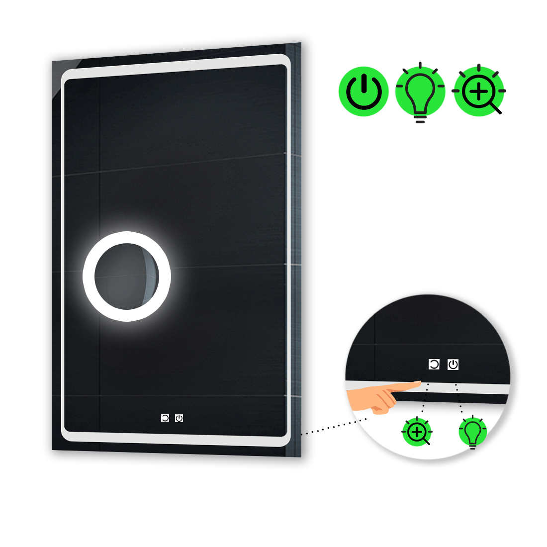 

LED-зеркало 80x120см, с двумя сенсорами и линзой с подсветкой, модель Emma