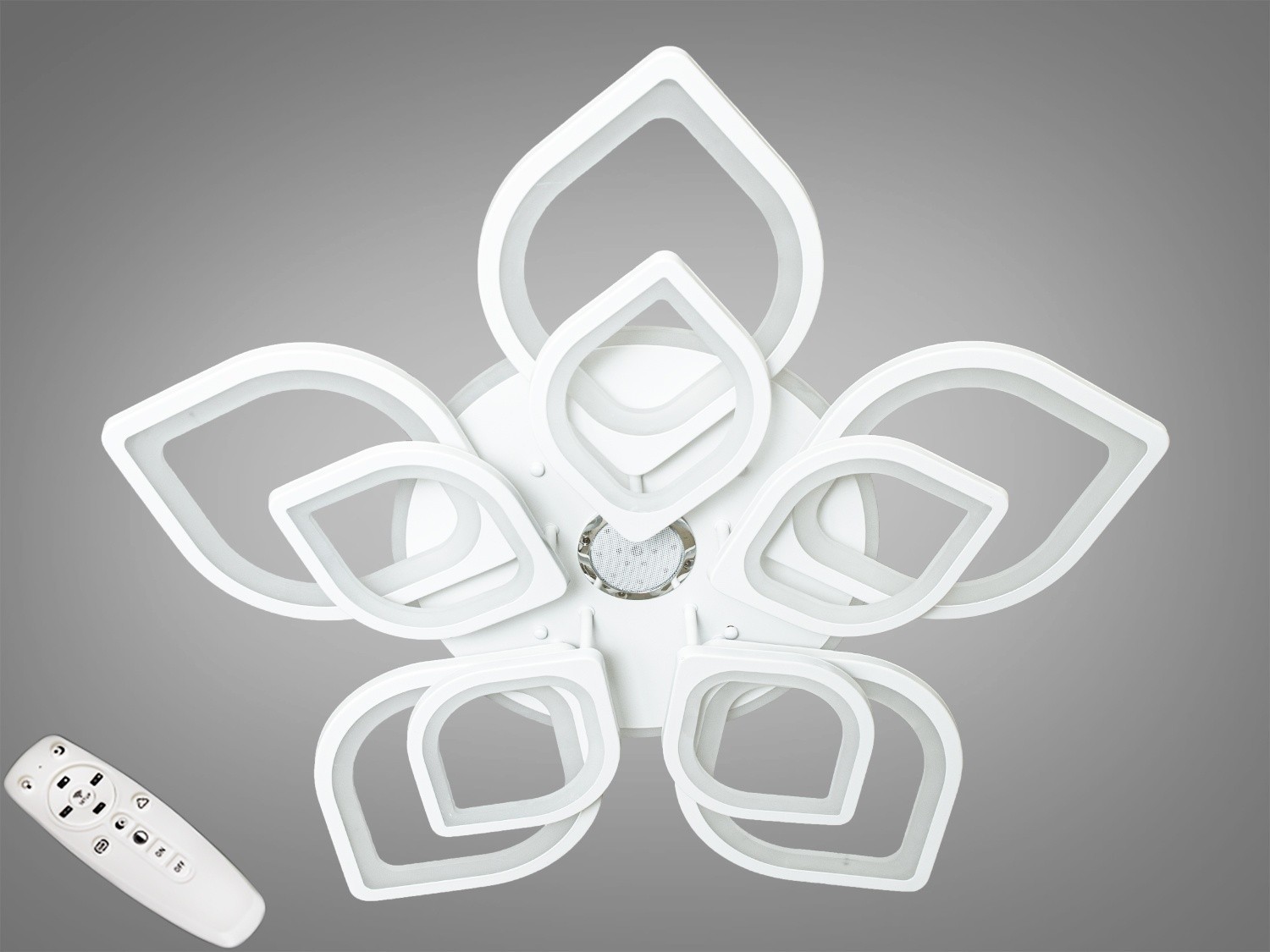 

Потолочная LED люстра AlexMosh с мр3 и диммером и rgb подсветкой 7ми цветов 200W цвет белый (770)