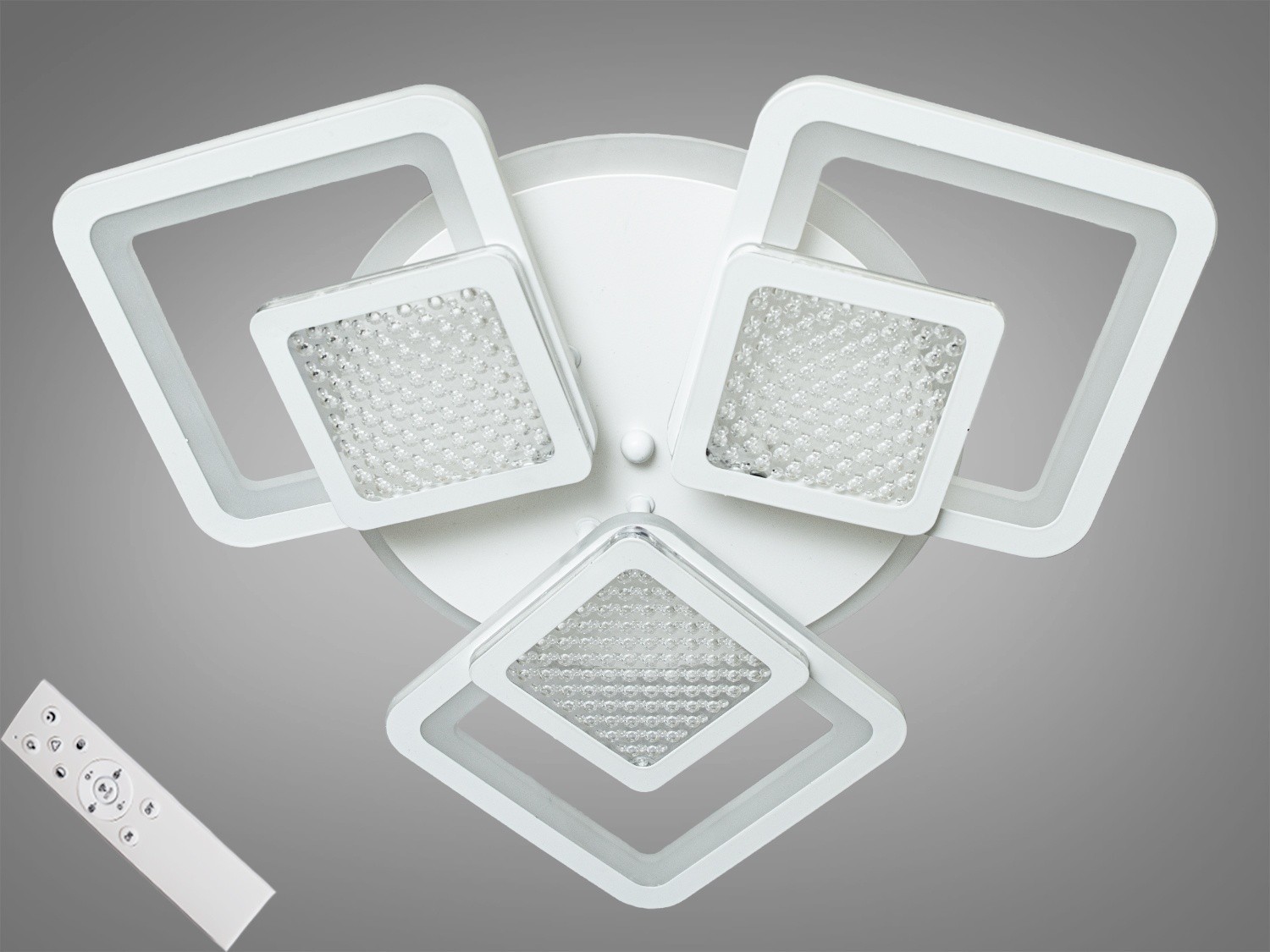 

Потолочная LED люстра AlexMosh с диммером и лед подсветкой 3х цветов 90W цвет белый (770)