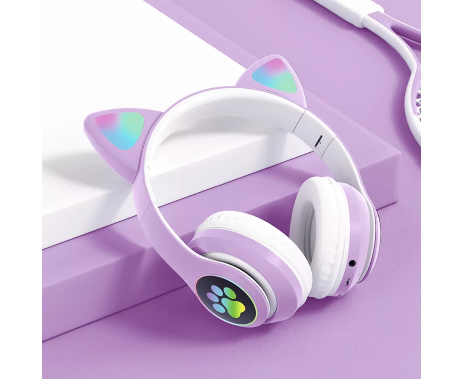 

Bluetooth-навушники Cat Rainbow с кошачьими ушками и LED подсветкой Purple