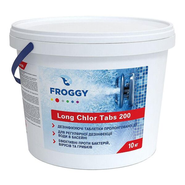 

Медленнорастворимый хлор (длительный хлор) FROGGY Long Chlor Tabs 200 в таблетках по 200 г 10 кг (Т0500-02)