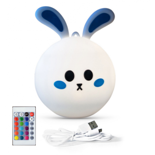

Силиконовый ночник 3DTOYSLAMP Зайчонок с голубыми ушками 16 цветов Пульт ДУ
