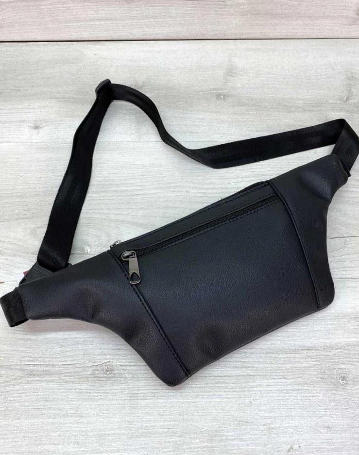 

Вместительная сумка бананка женская на три отделения Aliri-609-54 черного цвета