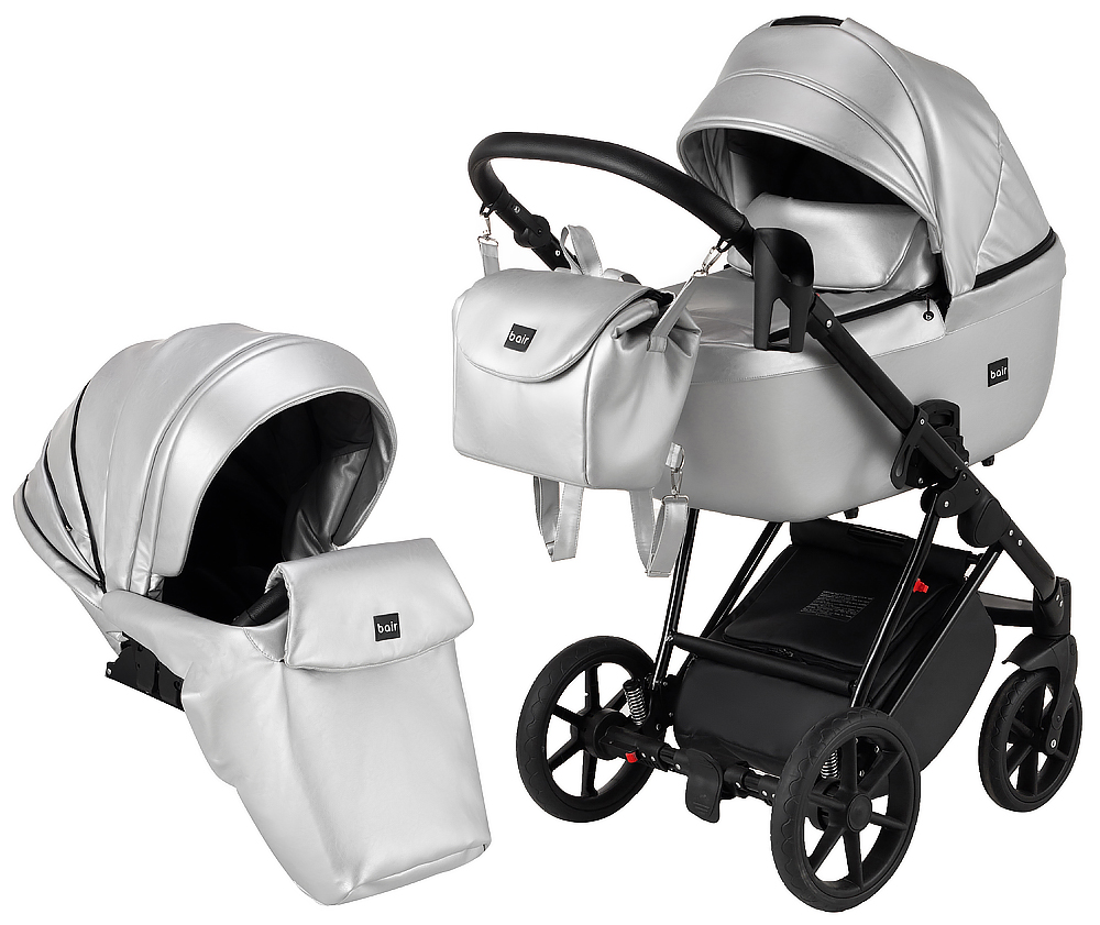 

Коляска 2 в 1 Bair Infinity кожа 100% BI-03 silver (серебро перламутр)