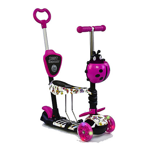 

Детский самокат 5в1 PU колеса, подсветка (розовый абстракция) Best Scooter (58420)