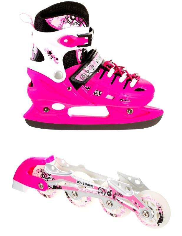 

Детские раздвижные роликовые коньки Scale Sport Original 2 в 1 ролики + коньки размер 29-33 Розовые 1489071570-S