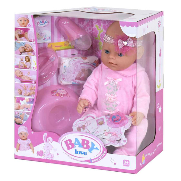 

Интерактивный пупс Baby Love 42 см с горшком бутылочкой и аксессуарами в розовом костюме (958468)