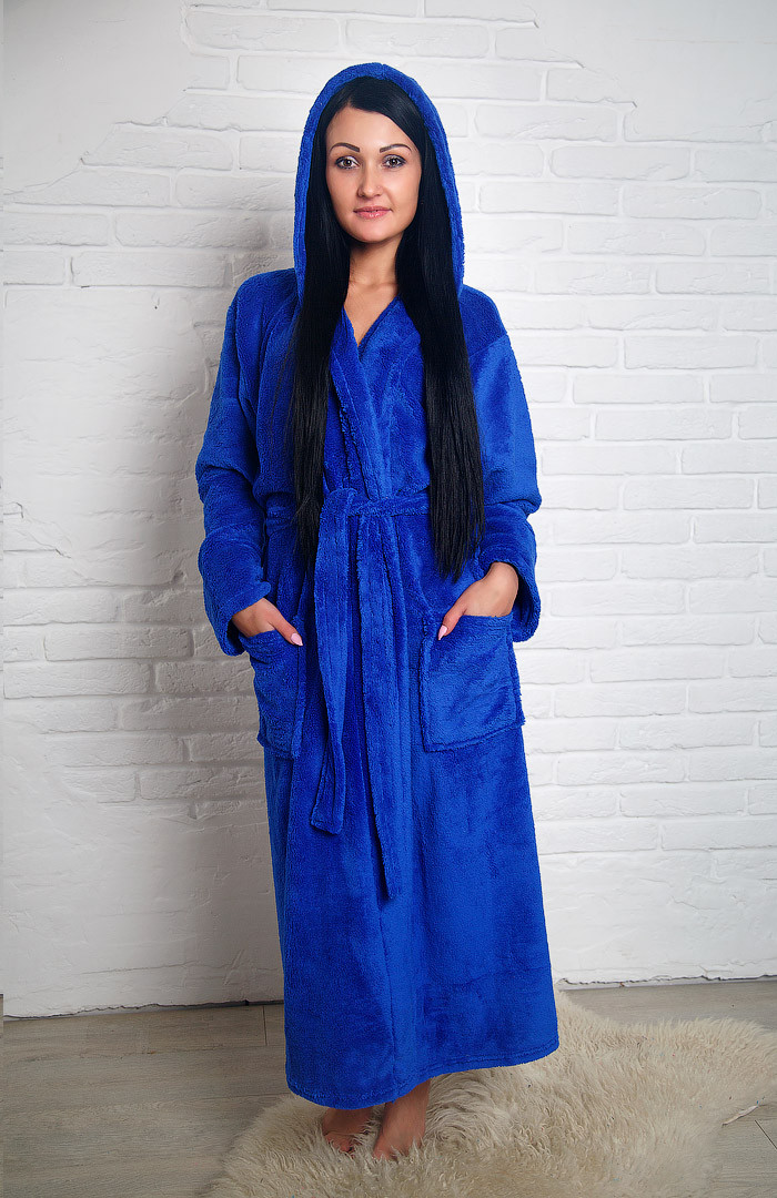 

Халат женский махровый длинный Синий (Турция) Tomiko 1023 blue S (1408)