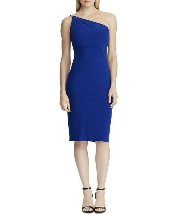 

Платье Lauren Ralph Lauren коктейльное на одно плечо с рюшами,синий,размер XXL, 253751485002