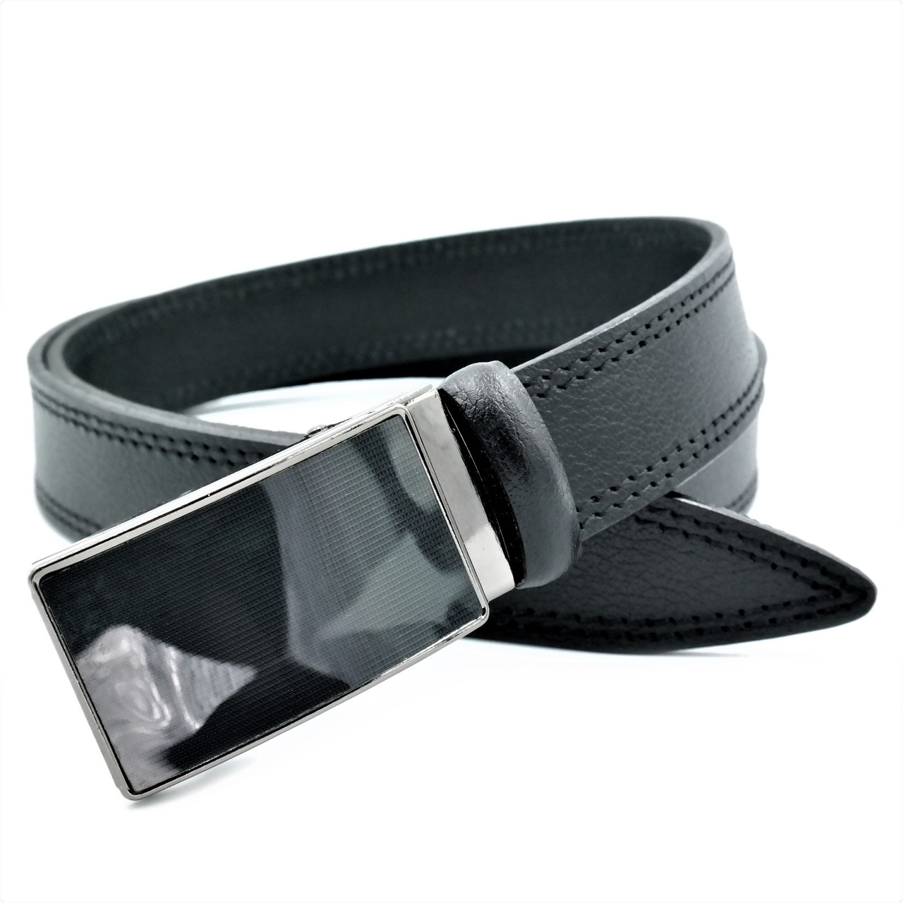 

Мужской кожаный ремень Weatro пояс чёрный Пряжка зажим 110-125 см