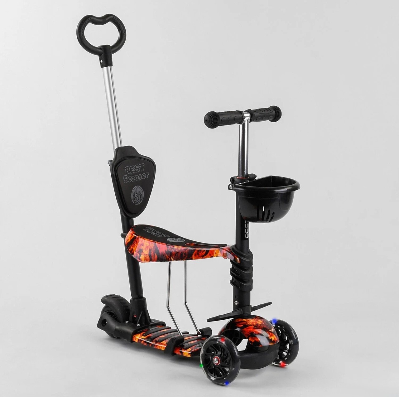 

Самокат 5в1 Best Scooterс подсветкой колес черный с красным
