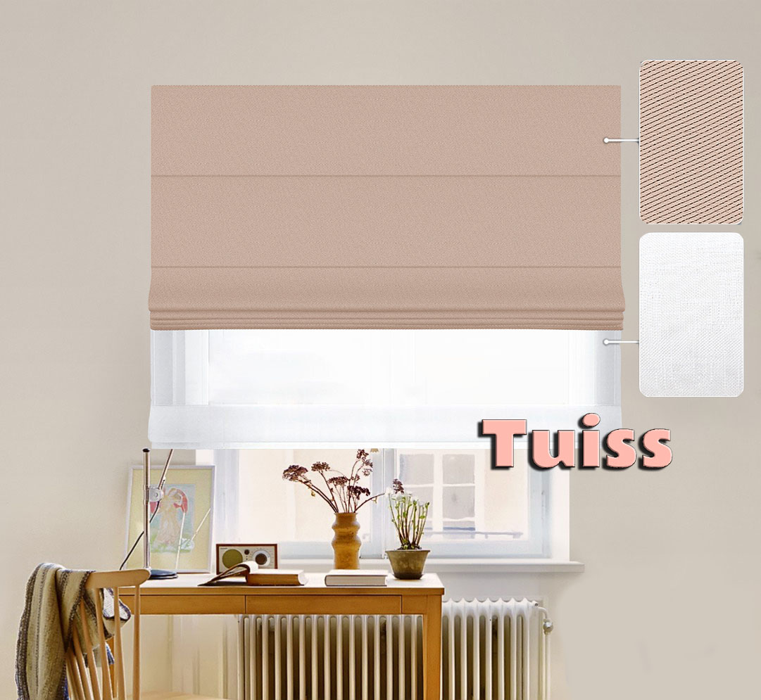 

Двойная римская штора День-Ночь ТВИН Classic InHt Блэкаут Perfect 03 Бежевый + Тюль Лён/Тюль Air Белоснежный 130х170 см