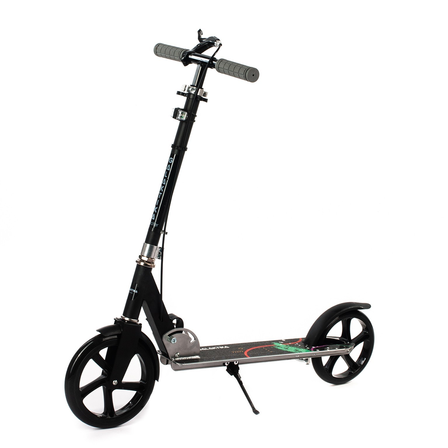 

Самокат Galaktika Scooter алюминиевый c ручным тормозом и фонариком.Чёрный