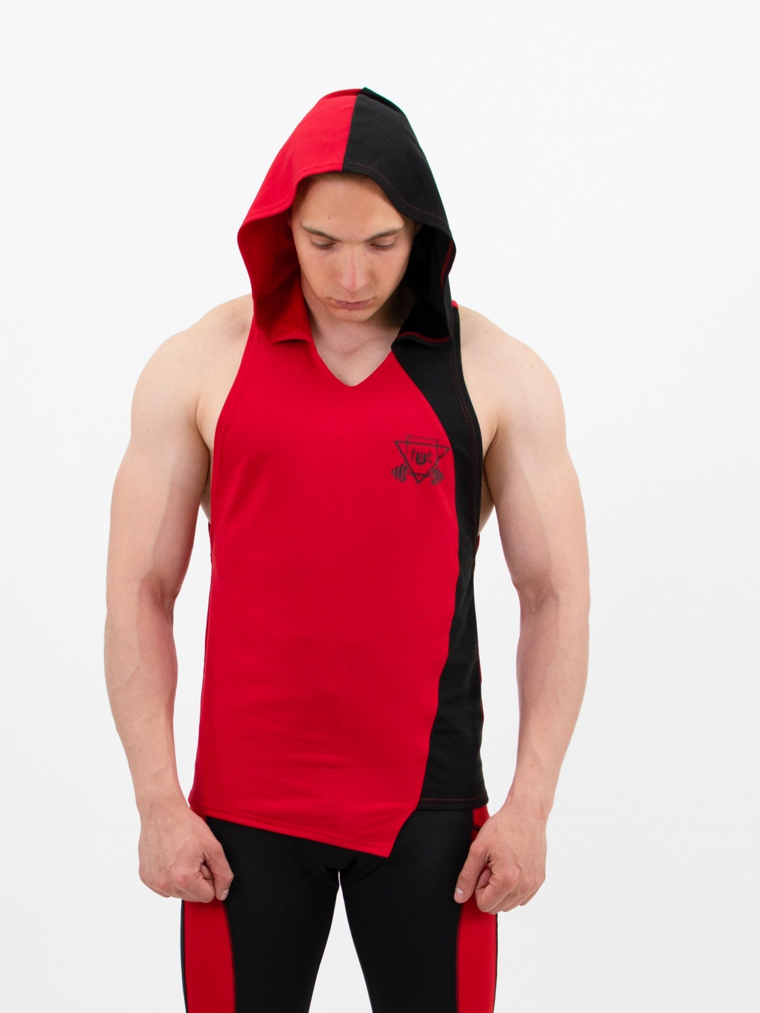 Мужская спортивная майка с капюшоном fitU Shadow red L Красно-черная от ...