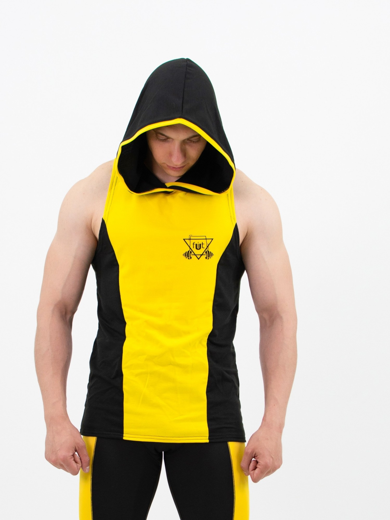 

Мужская спортивная майка с капюшоном fitU Hush yellow  желто-черная, Мужская спортивная майка с капюшоном fitU Hush yellow M желто-черная
