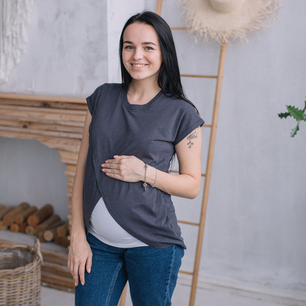 

Футболка Love & Carry с запáхом для беременных и кормящих  Графит, Футболка Love & Carry с запáхом для беременных и кормящих XS Графит