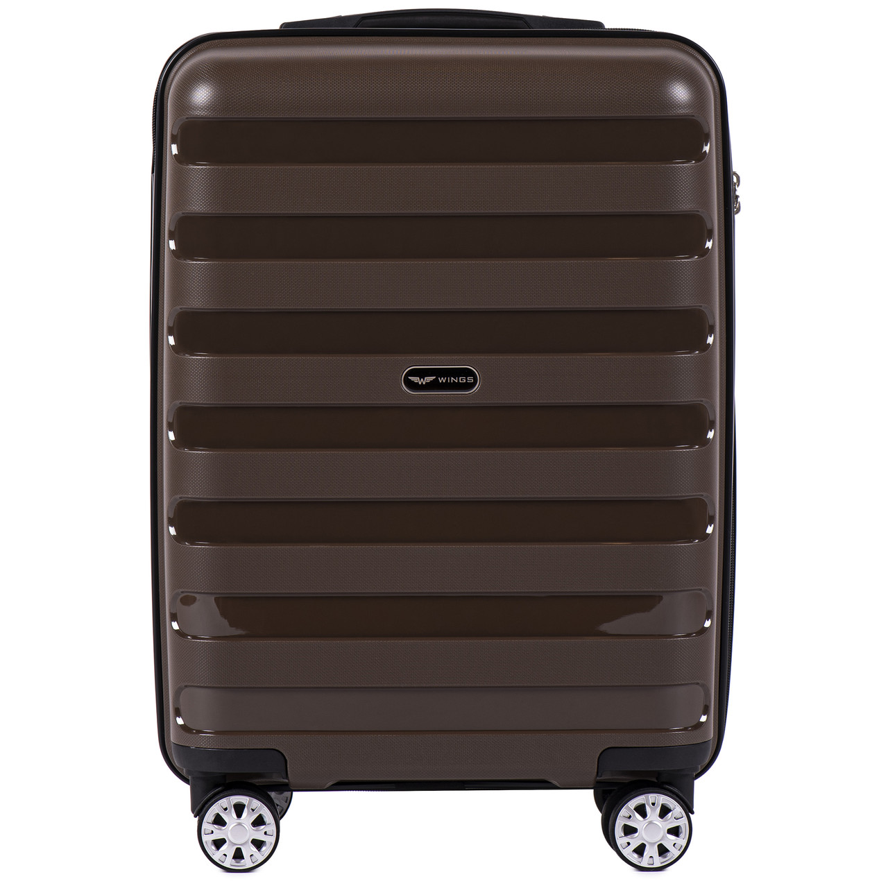 

Чемодан из полипропилена премиум серии для ручной клади на 4-х двойных колесах коричневого цвета