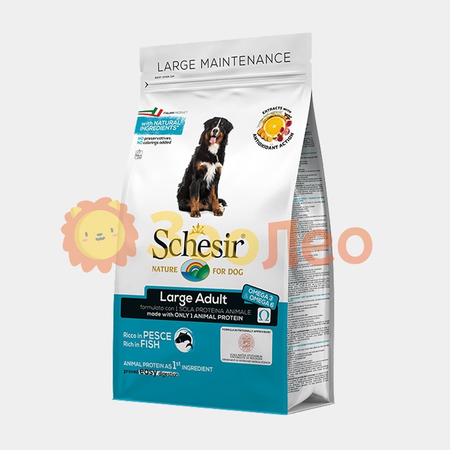 

Сухой монопротеиновый корм Schesir Dog Large Adult Fish для взрослых собак крупных пород с рыбой 3 кг