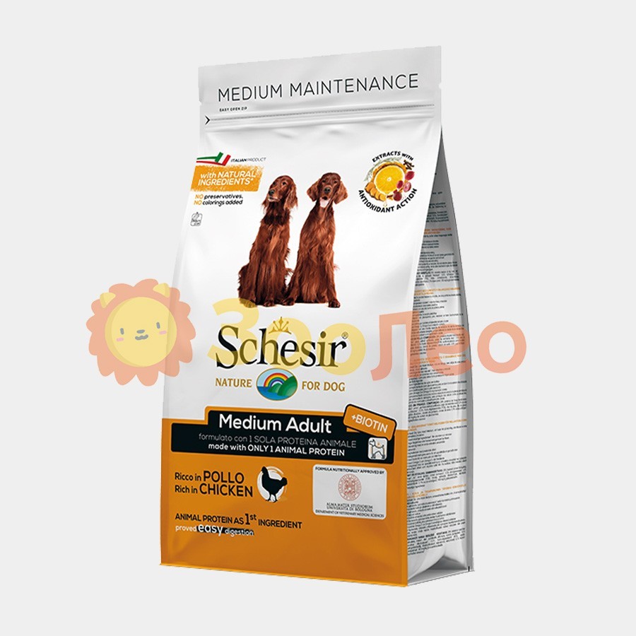 

Сухой монопротеиновый корм Schesir Dog Medium Adult Chicken для взрослых собак средних пород с курицей 3 кг