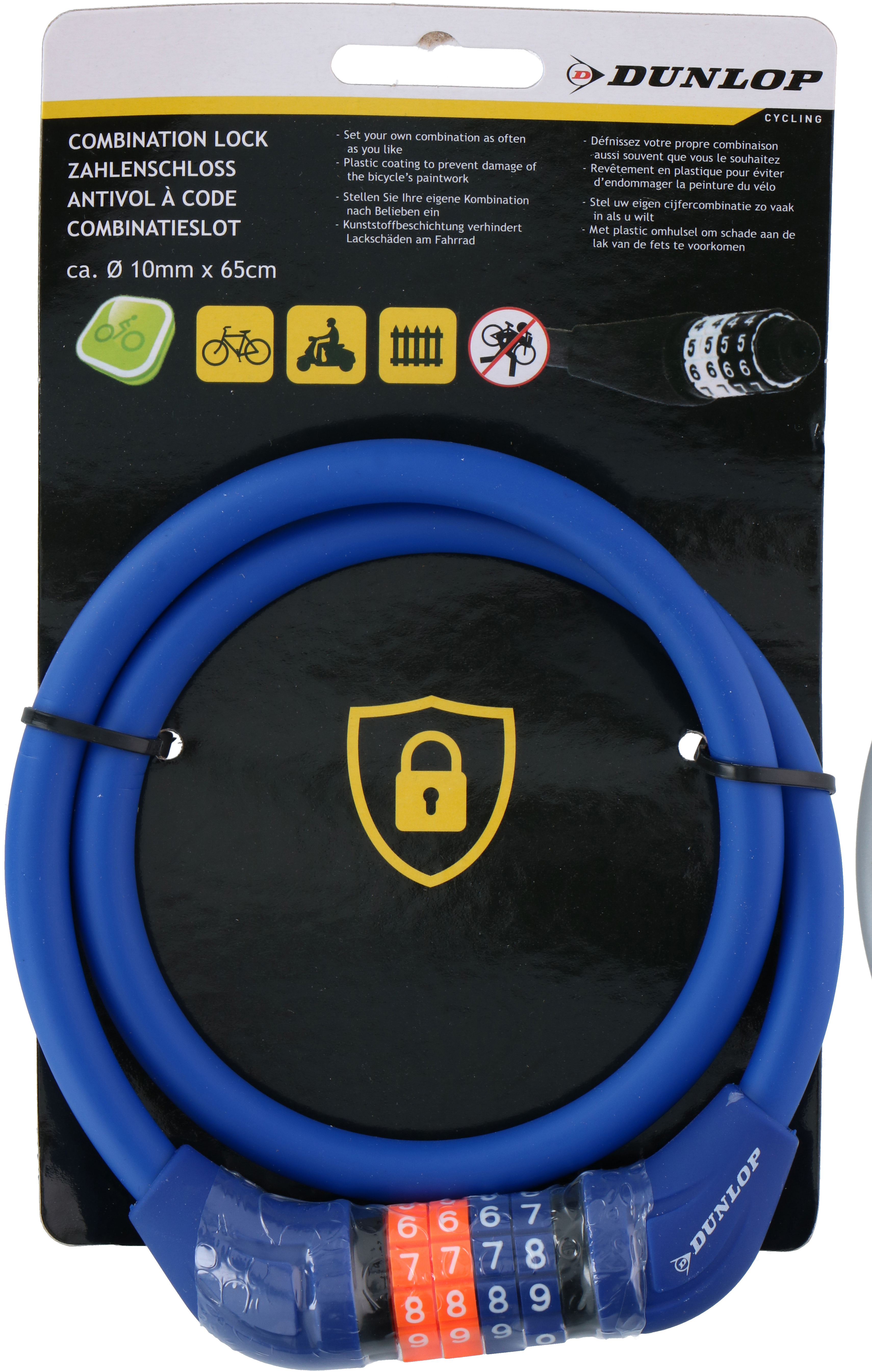 

Велосипедный замок Dunlop кодовый 650 мм Синий (871125218086-2 blue)