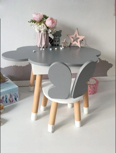 

Детский стол Облако c пеналом и стул KidsBunkBed Бабочка цвет белый серый